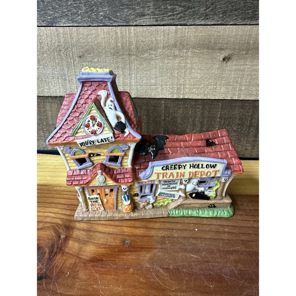 Vintage Midwest Creepy Hollow Train Depot Halloween Decoration Light Up W/ Sound - Picture 1 of 7